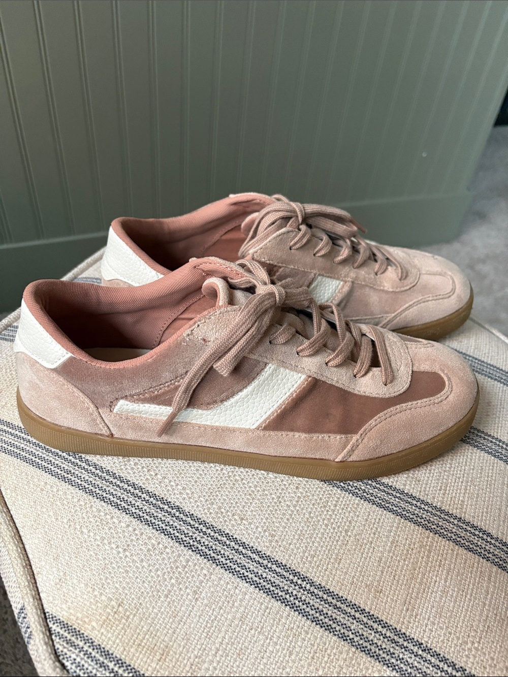 Women's Zara Suede Trainer Sneakers in Blush Pink with White Stripe